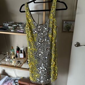 Gianni bini silver and yellow sequin dress